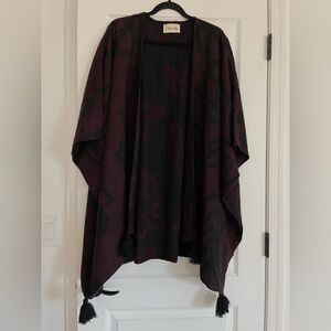 Cleobella Burgundy and Black Floral Print Wrap Poncho O/S